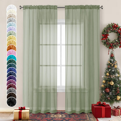 Sage Green Sheer Curtains 84 inches Long 2 Panels