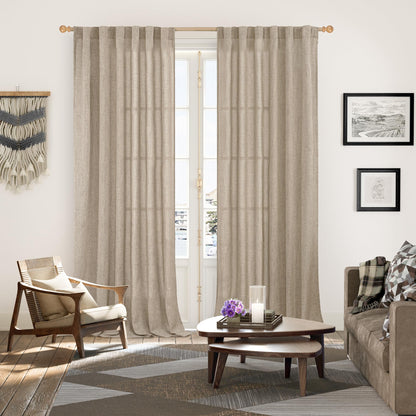 Linen Semi Sheer Curtains 95 Inches Long 2 Panels for Living Room (2 Count)