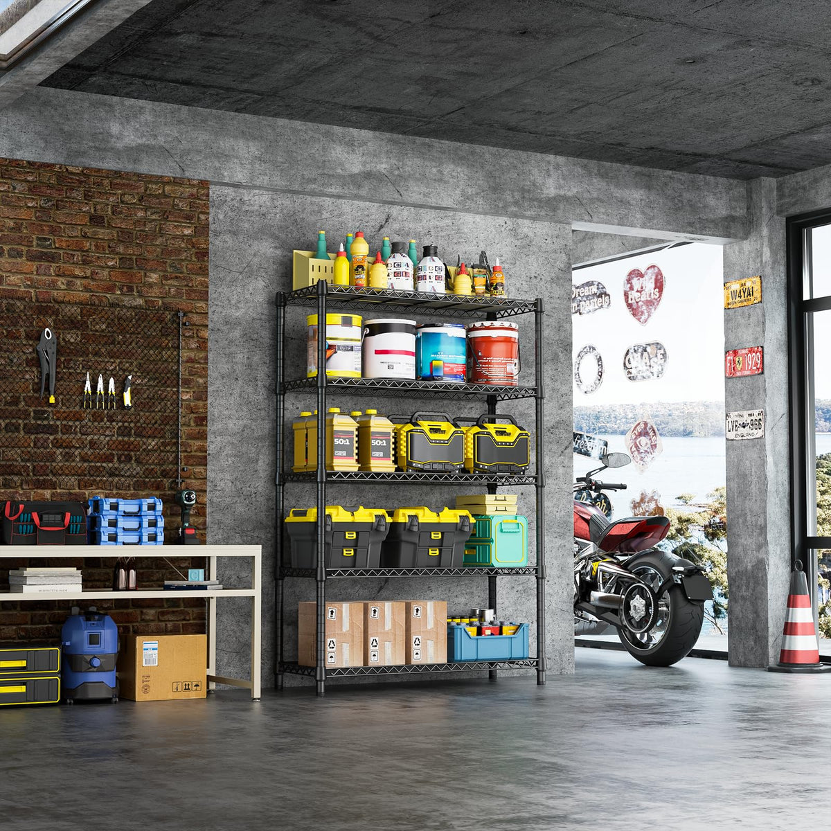 1750 LBS Garage Shelving Wide Storage Shelves Metal Shelves Heavy Duty Adjustable Utility Shelf Rack