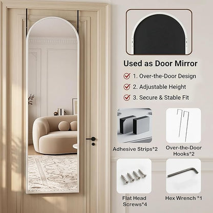 Antok Full Length Over-the-Door Hanging Mirror - Freestanding Wall Mount Leaning Body Mirror for Bedroom Living Room Entryway, 48" L x 14" W, White