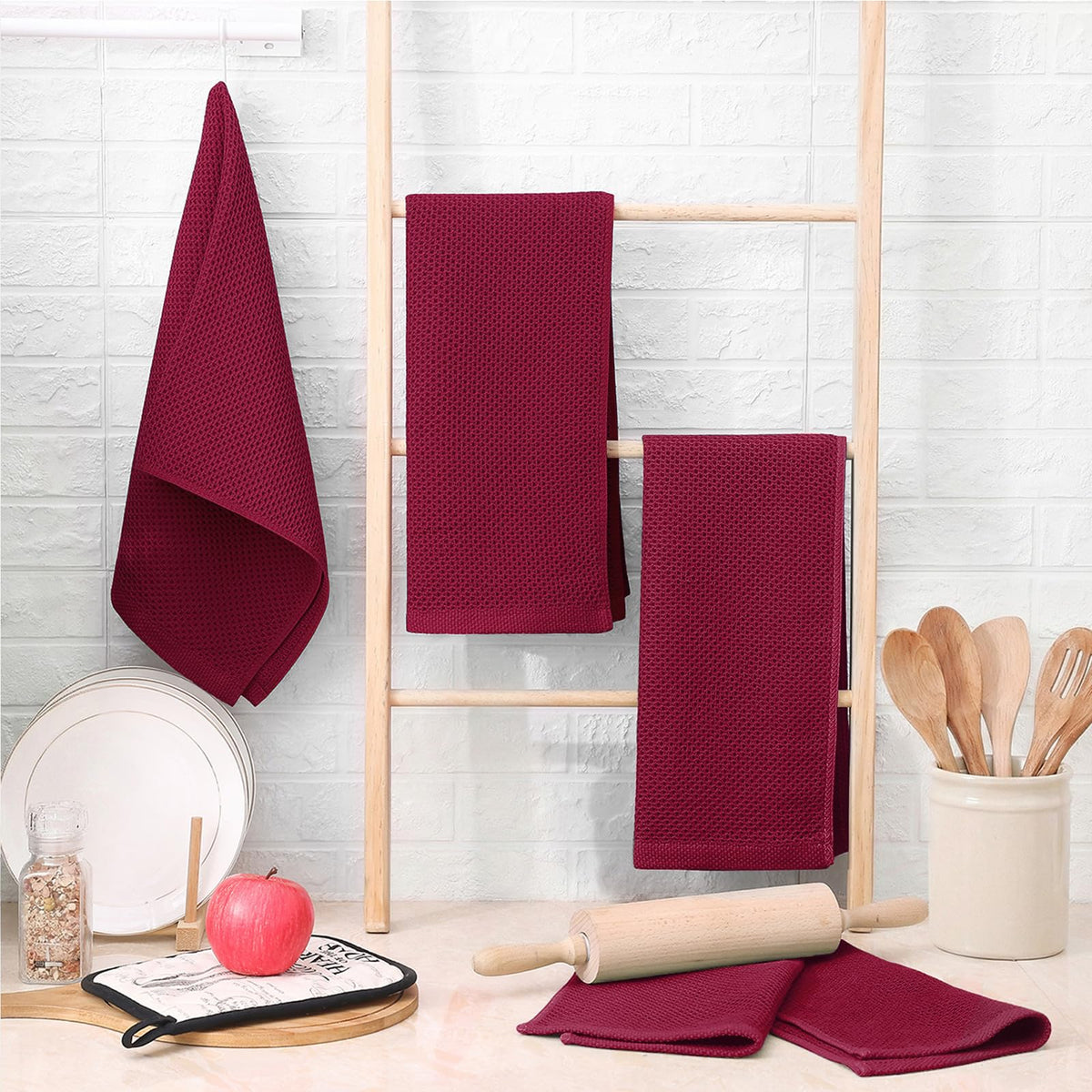 100% Cotton Waffle Weave Kitchen Dish Towels 4 (4 Count)