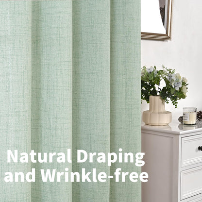 Sage Green Linen Semi Sheer Curtains 45 Inch Length for Kitchen Window (2 Count)
