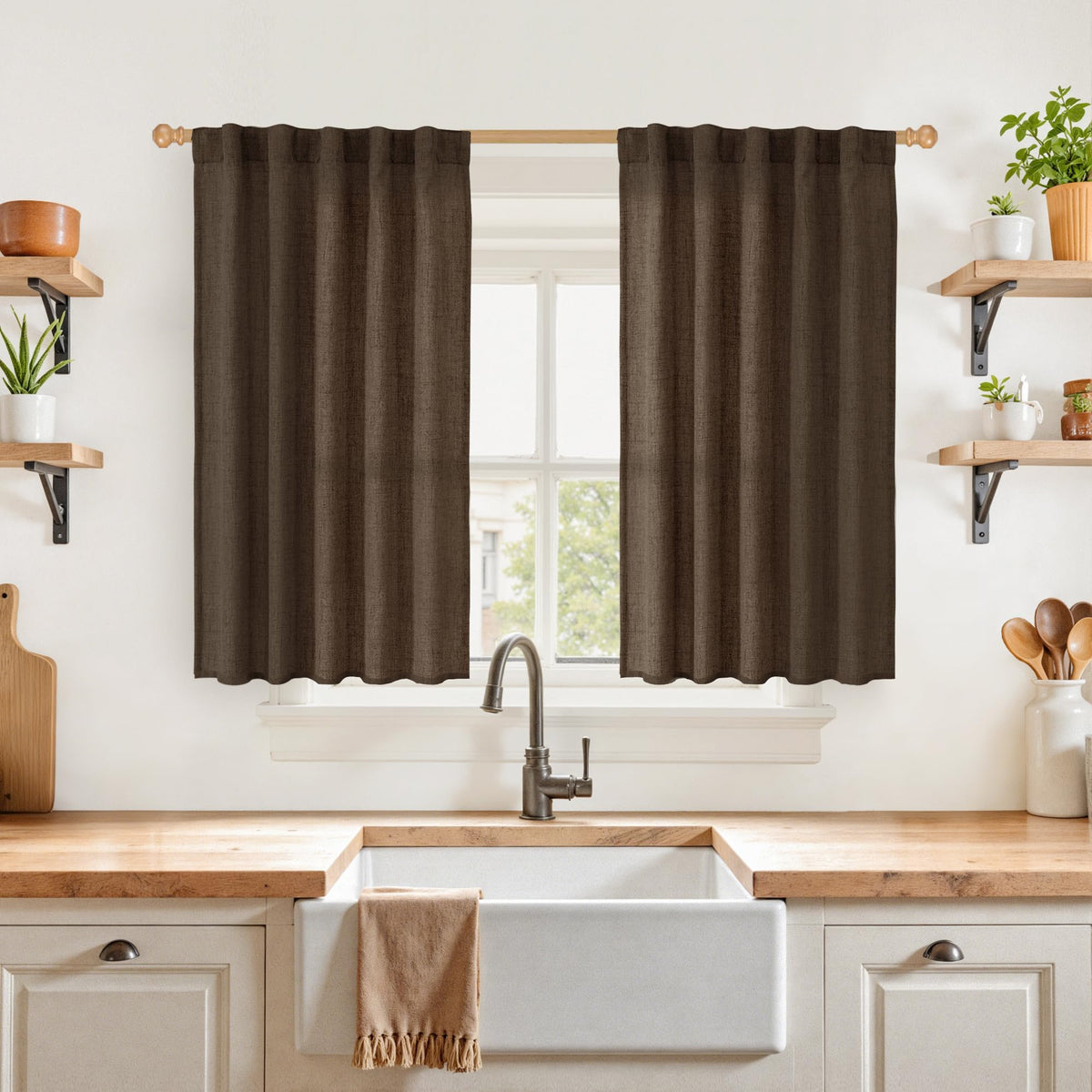 Brown Linen Curtains 40 Inches Long (2 Count)