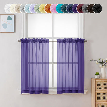 Sheer Purple Tier Curtains 24 Inch Length (2 Count)