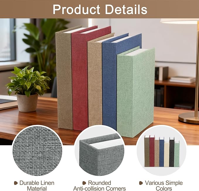 uxcell Decorative Books, 8.7 x 5.9 Linen Fake Books for Decoration Faux Decor Book for Modern Aesthetic Home Office Coffee Table Shelf Desktop Display, Dark Grey