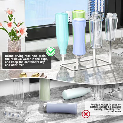 Water Bottle Drying Rack Reusable Bottle Rack Dryer Kitchen Stand Holder Metal Countertop Baby Bottle Drying Rack Water Cup Drying Rack for Plastic Bags