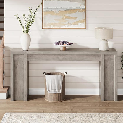 Garvee 70.9 in Gray Entryway Table, Wooden Farmhouse Console Table Below Mounted TV, Thick Sofa Table Behind Couch Table, Long Console Tables for Entryway Living Room