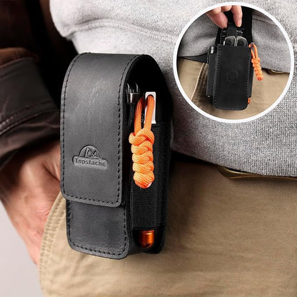 Topstache Multitool Sheath with Belt Clip - EDC Belt Organizer Multi Tool Case - Leather Multitool Holster for Belt - Magnetic Closure Leather Multitool Pouch Fits Folding Tool, Black