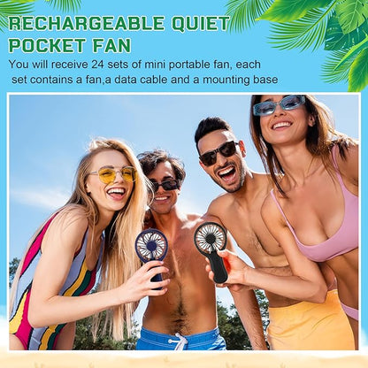 Woanger 24 Pack Mini Powerful Handheld Fan Bulk 3 Speed USB Rechargeable Small Desk Fan Summer Gift for Wedding Beach Outdoor Women Eyelash (White,Blue,Black)