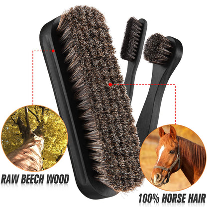 4 Pcs Horsehair Shine Shoes Brush Kit Polish Dauber Applicators Cleaning Leather Shoes Boots Care Brushes Suede Cleaner Brush with Microfiber Shoe Cloth (3.25 Count)