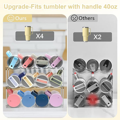 Stackable Water Bottle Organizer for Cabinet - Acrylic Tumbler Organizer Storage Rack for Stanley 40oz, Stanley Cup Holder, Pantry Kitchen Organizers and Storage for Stanley Cup, Holds 12 Bottles