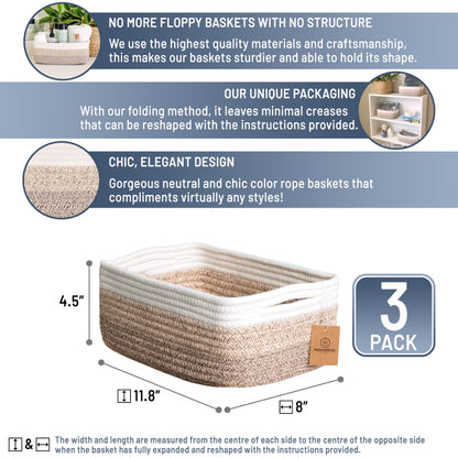 11.8"x8"x4.5” Storage Baskets for Shelves 3 Pack (3 Count)