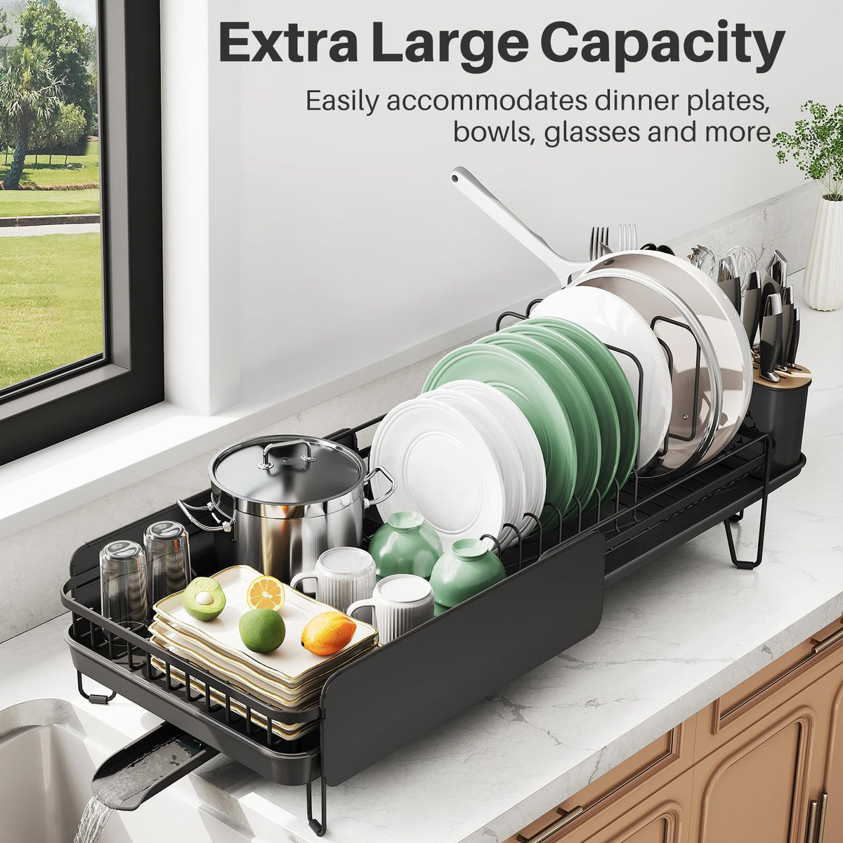 Large Expandable Dish Drying Rack for Kitchen Counter