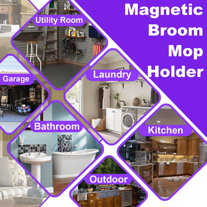 Heavy Duty Magnetic Mop Broom Holder with Swivel Hooks