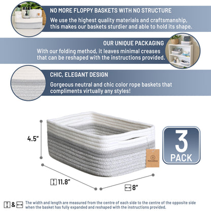 11.8"x8"x4.5” Storage Baskets for Shelves 3 Pack (3 Count)