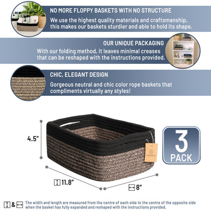 11.8"x8"x4.5” Rectangle Storage Baskets for Shelves 3 Pack (3 Count)