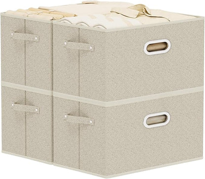 Open Storage Baskets, Collapsible Cube Bins, Fabric Container Organizer with Metal Handles, Boxes for Shelves, Closet, Living Room, 15x9.8x9.8in, Grey and Beige, 4 Pack