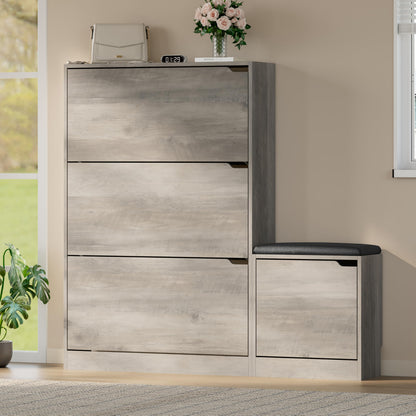 Shoe Cabinet with Bench and 3 Flip Drawers
