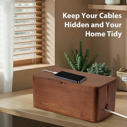 ZhiYo Wood Cable Management Box, Large Cord Organizer Box for Power Strip, Extension Cord Hider for Office, Desk Cable Storage Box for Wire Management, Floor Outlet Hider, 14.2" L × 6.7" W × 6.3" H