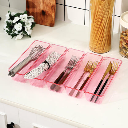 12 Pcs Clear Drawer Organizer 9 x 3 x 2 Inches Plastic Rectangle Trays Makeup Vanity Storage Bins and Kitchen Drawers Dividers for Office Desk Silverware Kitchen Utensils (12 Count)