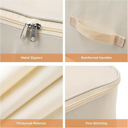 Surblue Clothing Storage Bags Clothes Organizer with Reinforced Handle Foldable Under Bed Storage Bags for Blankets Comforters Quilt Bedding Pillow,3Pcs, Beige