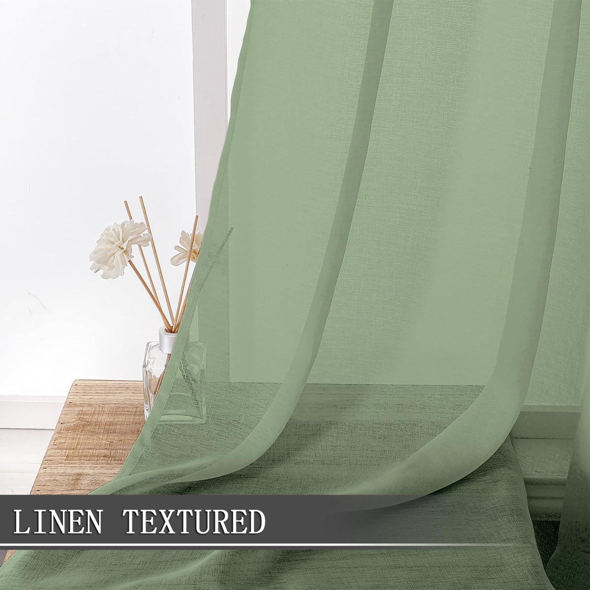 Sheer Curtains Linen Textured Living Room Curtain Sheers Light Filtering Rod Pocket Voile Curtains for Bedroom (2 Count)
