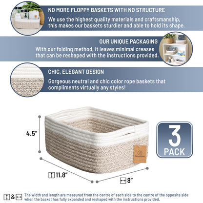 11.8"x8"x4.5” Storage Baskets for Shelves 3 Pack (3 Count)
