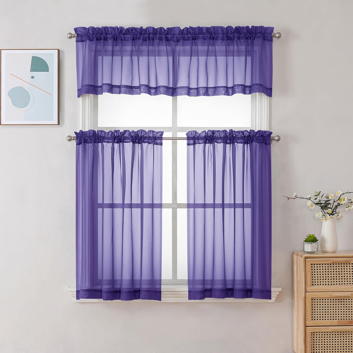 Sheer Purple Tier Curtains 24 Inch Length (2 Count)