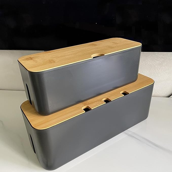 2 Pieces Cable Management Box|Cord Organizer Box| Hide and Conceal Power Strips and Electrical Cords from TVs, Computers, and Desks (Black 2PCS)