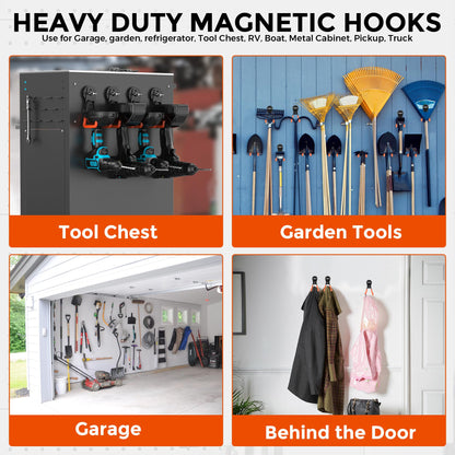 4 Pcs Large Strong Magnetic Hooks Heavy Duty Garage Big Magnet Hooks Extra Strength Magnetic Utility Storage Hook Hanger with Anti Slip Coating for Garden Indoor Outdoor Hanging Tools Orange (4 Count)