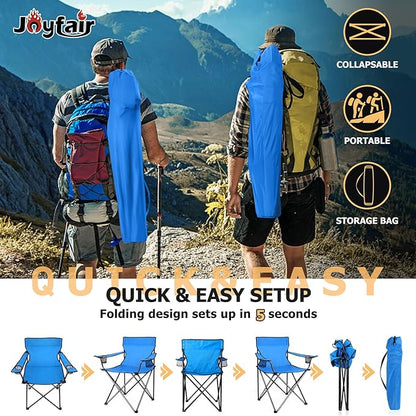Joyfair Portable Camping Chair, Outdoor Lawn Folding Chairs for Adults, Heavy Duty Large Foldable Chairs for Beach, Fishing, Tailgating and More Outdoor Sport, Carry Bag & Cup Holder