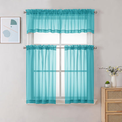 Turquoise Sheer Curtains 30 inch Length 2 Panels (2 Count)