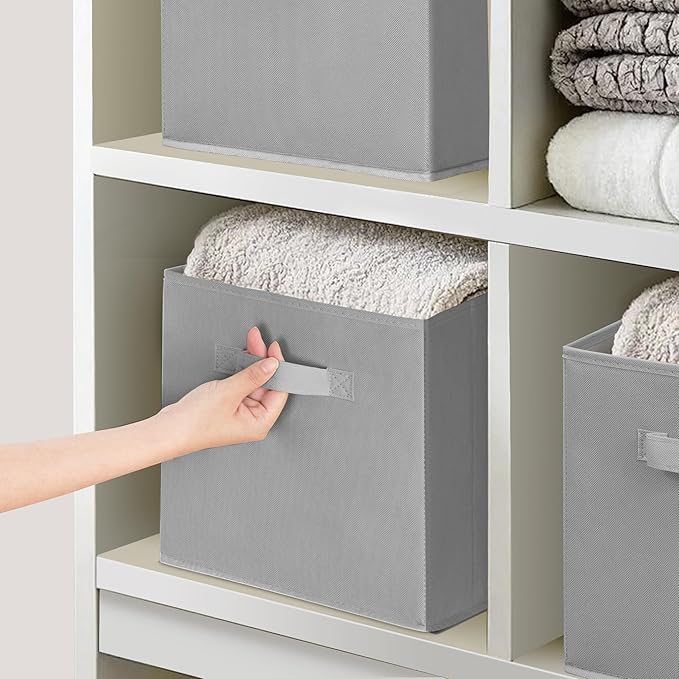 11 Inch Fabric Storage Bins, Storage Cubes, Collapsible Cube Storage Box, Fabric Closet Organizers with Handle for Home, Office, Shelf, Closets, Bedroom, Living Room, Grey, 36 Pack