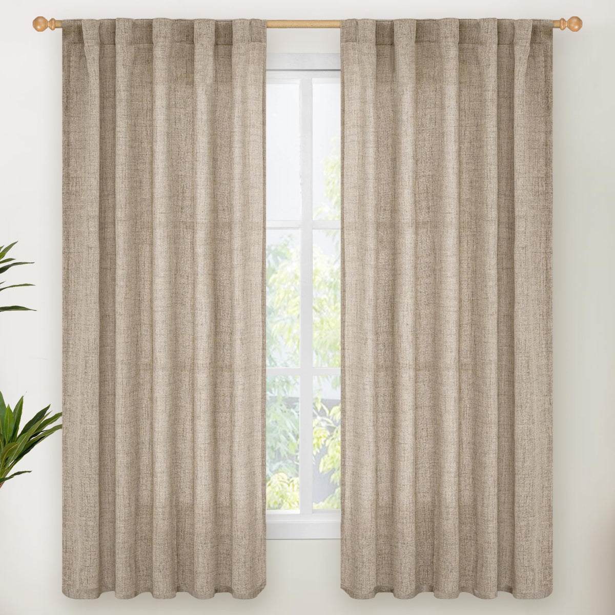 Oatmeal Linen Semi Sheer Curtains 38 X 63 Inch Length 2 Panels (2 Count)