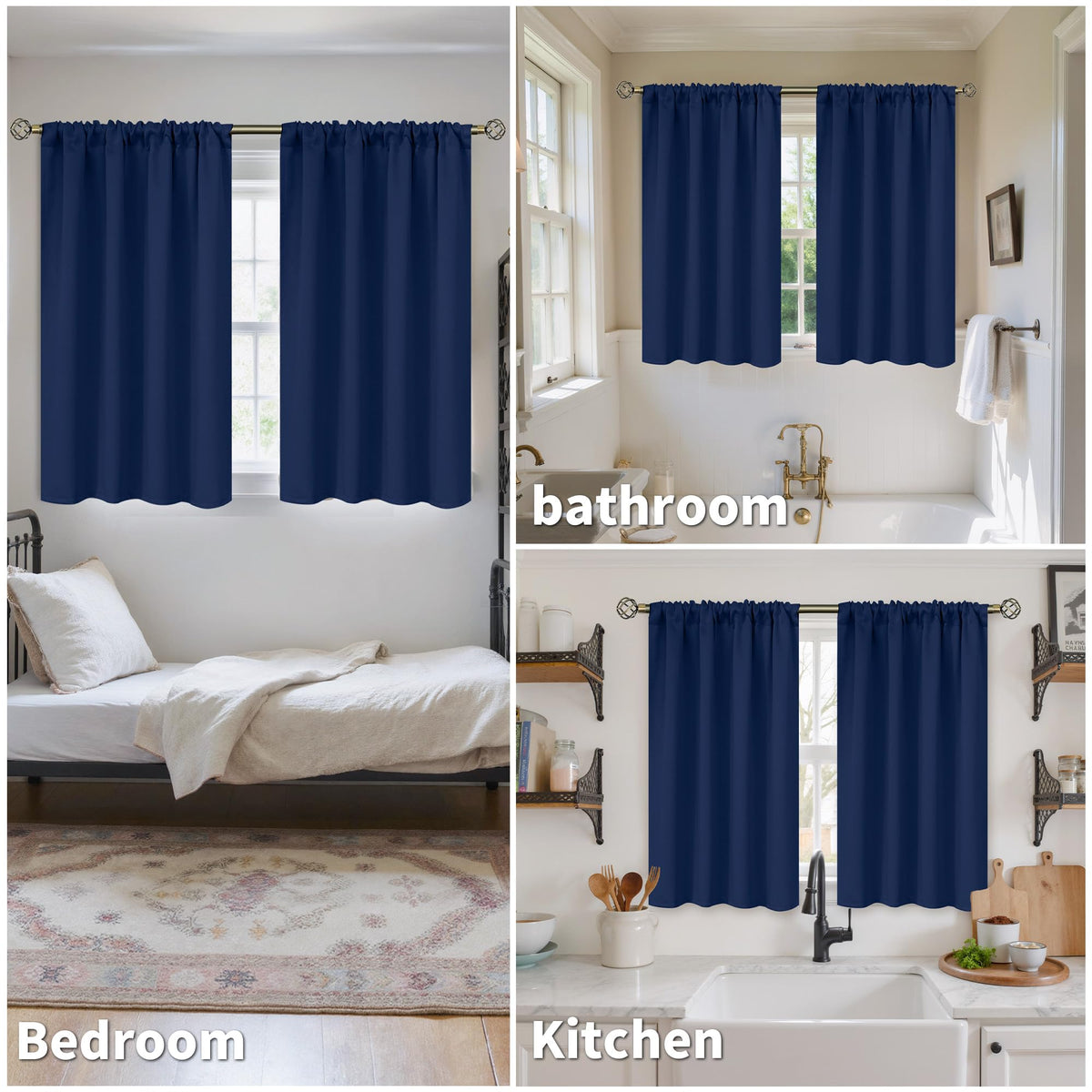 Short Blackout Curtains 45 Inch Length Blue Room Darkening Drapes