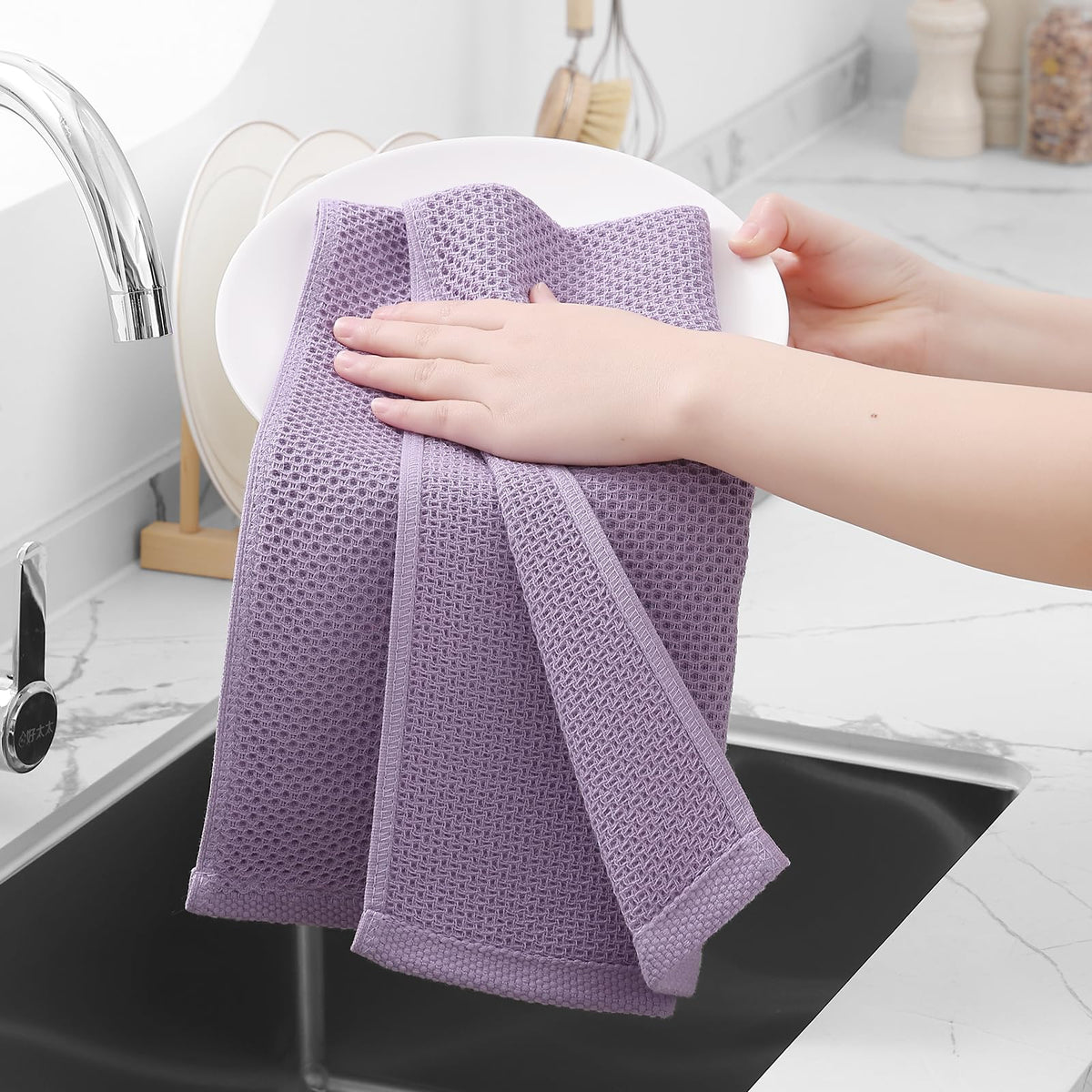 100% Cotton Waffle Weave Kitchen Dish Towels 4 (4 Count)