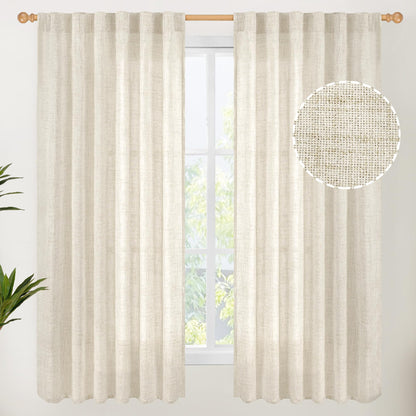 Linen Semi Sheer Curtains 52 X 63 Inch Length 2 Panels for Living Room (2 Count)