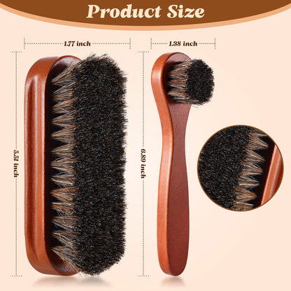 2 Pcs Horsehair Shine Shoes Brush Kit Polish Dauber Applicators Cleaning Leather Shoes Boots Care Brushes Suede Cleaner Brush (2 Count)