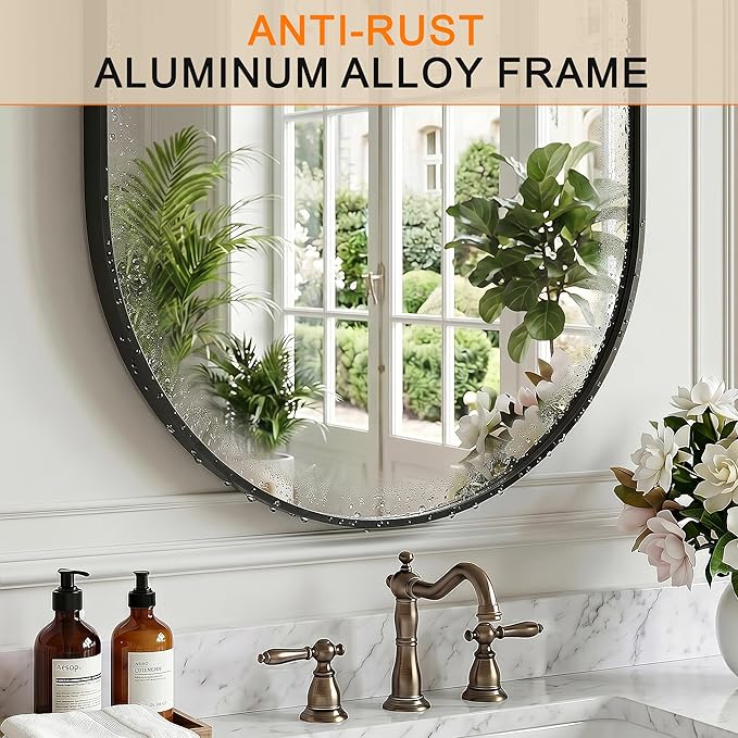 TRAHOME Oval Bathroom Mirror, 24"x36" Black Vanity Mirror for Over Sink, Bedroom, Living Room, Entryway, Modern Mounted Metal Frame Wall Mirror