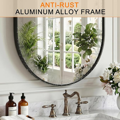 TRAHOME Oval Bathroom Mirror, 24"x36" Black Vanity Mirror for Over Sink, Bedroom, Living Room, Entryway, Modern Mounted Metal Frame Wall Mirror