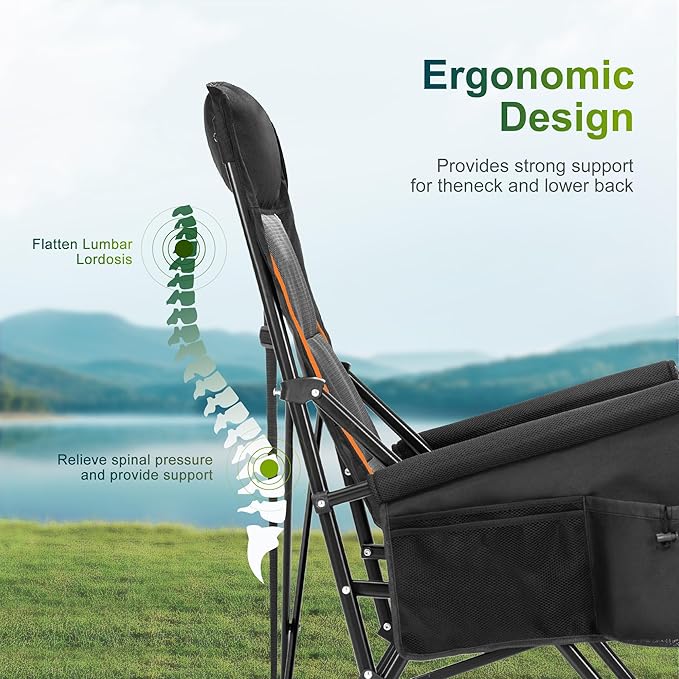 ALPHA CAMP Oversized Folding Camping Chairs for Adults High Backrest Heavy Duty Lawn Chairs Support 500 LBS Portable Camp Chairs with Cup Holders Large Side Pocket Outdoor Chair