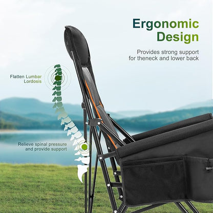 ALPHA CAMP Oversized Folding Camping Chairs for Adults High Backrest Heavy Duty Lawn Chairs Support 500 LBS Portable Camp Chairs with Cup Holders Large Side Pocket Outdoor Chair