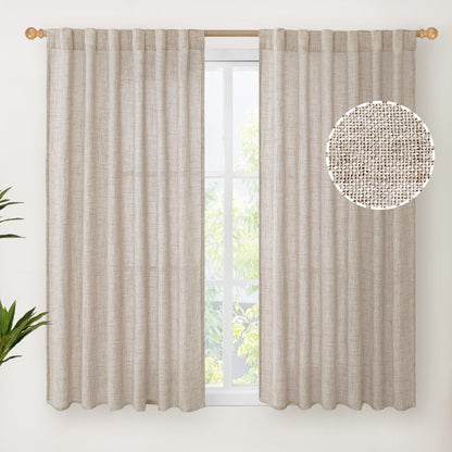 Short Linen Curtains 54 Inches Long for Living Room (2 Count)