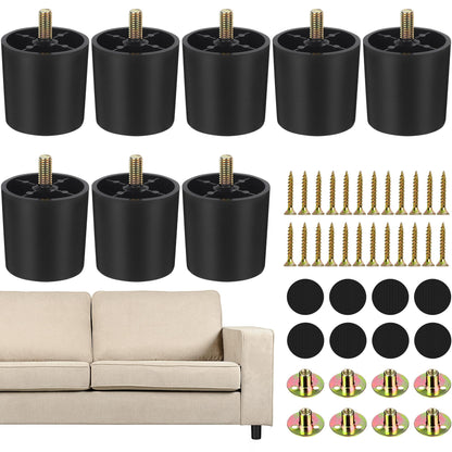 8 Pack 2 Inch Plastic Furniture Legs with M8 T (48 Count)