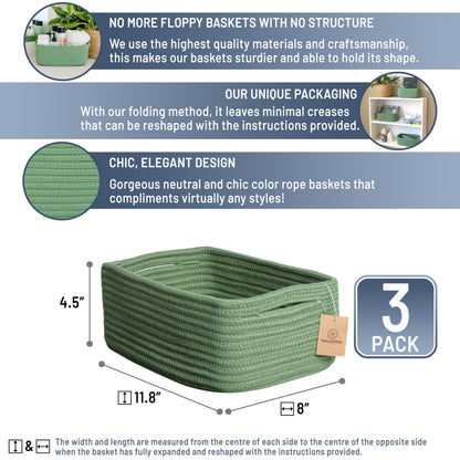 11.8"x8"x4.5” Rectangle Storage Baskets for Shelves 3 Pack (3 Count)