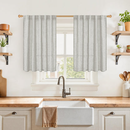 Light Grey Linen Curtains 36 Inch Length for Kitchen Cafe Window (2 Count)