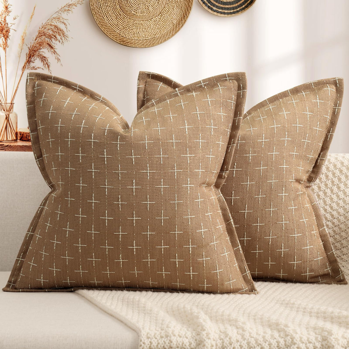 12x20 Pillow Covers Set of 2 Soft Polyester Textured Throw Pillow Covers with Stylish Flange Edge Cozy Farmhouse Throw Pillows for Couch Bed Sofa Living Room (2 Count)