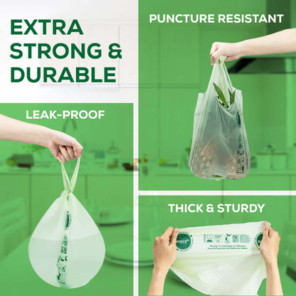100% Compostable Food Waste Bags 1.6 Gallon With Handles (30 Count)