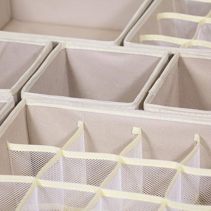 TENABORT 21 Pack Foldable Drawer Organizer Dividers Cloth Storage Box Closet Dresser Organizer Cube Fabric Containers Basket Bins for Underwear Bras Socks Panties Lingeries Nursery Baby Clothes Beige