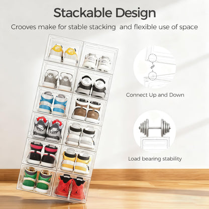 Upgraded Hard Shoe Storage Box 6 Pack XL Clear Shoe Organizer (6 Count)
